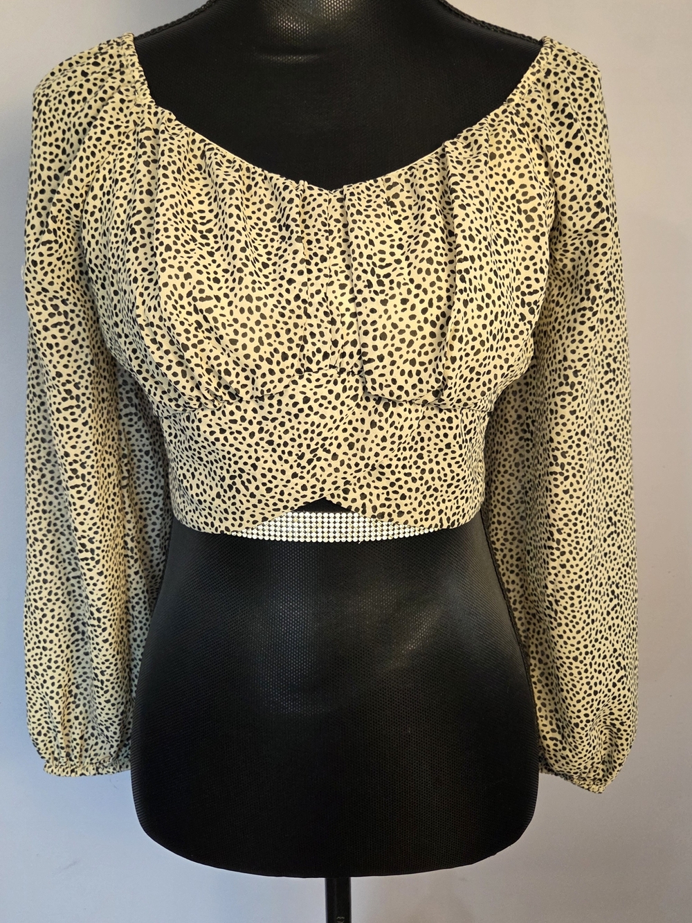 Animal Print Milkmaid Crop Top Sz M Tie Back Festival Boho Ren Faire Whimsy